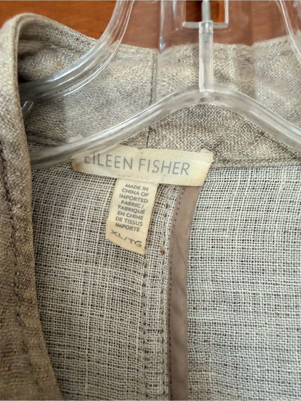 Eileen Fisher Light Gray Linen Trench Coat - Picture 3 of 4